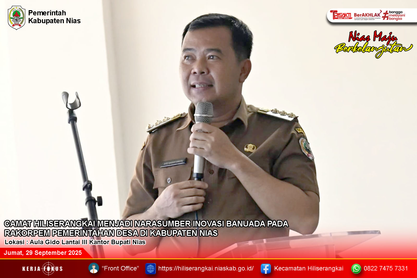 Camat Hiliserangkai Paparkan Manfaat Inovasi BANUADA Pada RAKORPEMDES di Kabupaten Nias