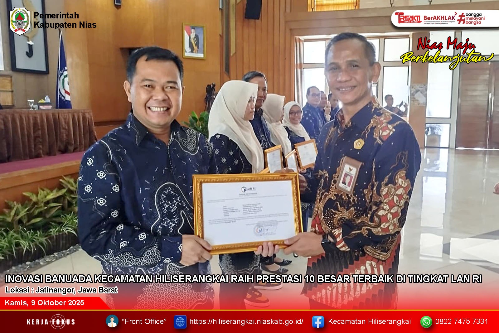 Inovasi BANUADA Kecamatan Hiliserangkai Raih Prestasi 10 Besar Terbaik di Tingkat LAN RI