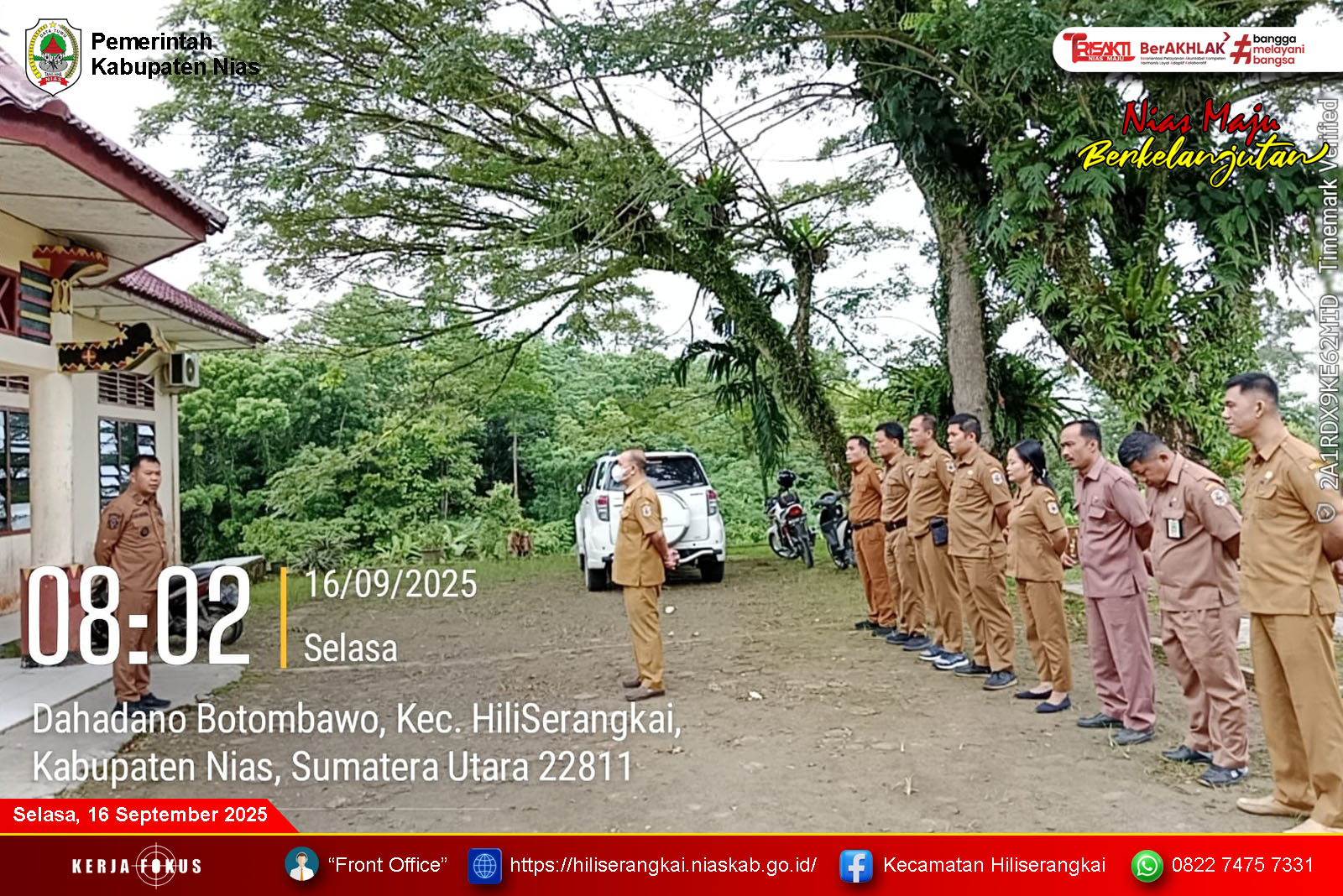 Pelaksanaan Apel Pagi Kantor Kecamatan Hiliserangkai Kabupaten Nias pada hari Selasa, 16 September 2025