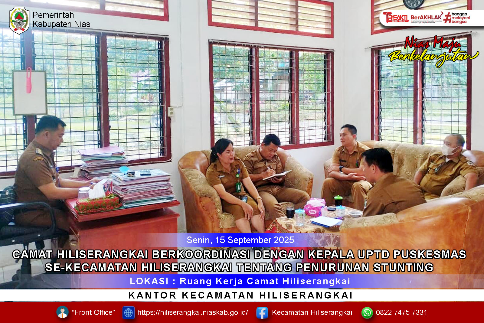 Camat Hiliserangkai Berkoordinasi Dengan Kepala UPTD Puskesmas se-Kecamatan Hiliserangkai Tentang Percepatan Penurunan Stunting